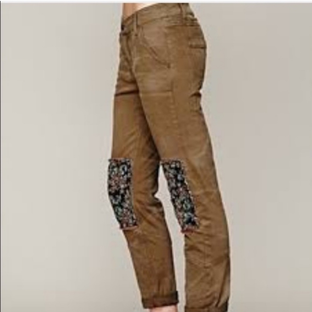 Free People Ritzy Ditzy Jeans. Olive Brown Sz 2 Boho Grunge Trendy EUC